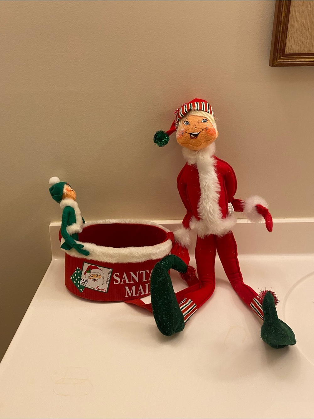 Vintage Annalee Elf In Santa’s Mail Bag and Tall Elf Lot